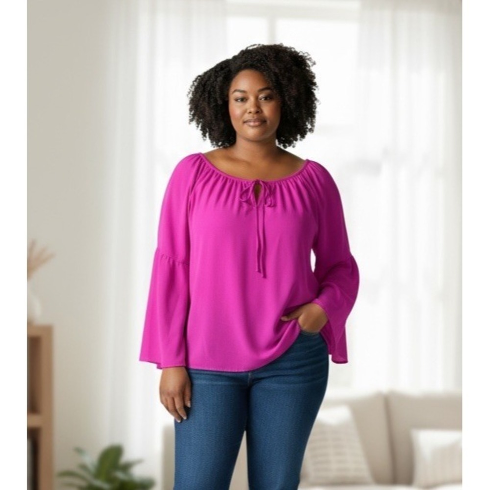 Women's X-Large Shirt Beautiful Pink Dress Blouse Top Wide Sleeves Tacera Brand